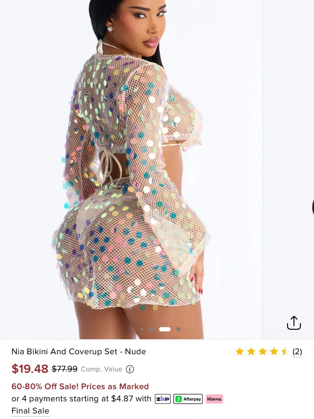 Fashion Nova Nude Sequin Mesh Bikini & Sheer Coverup Set